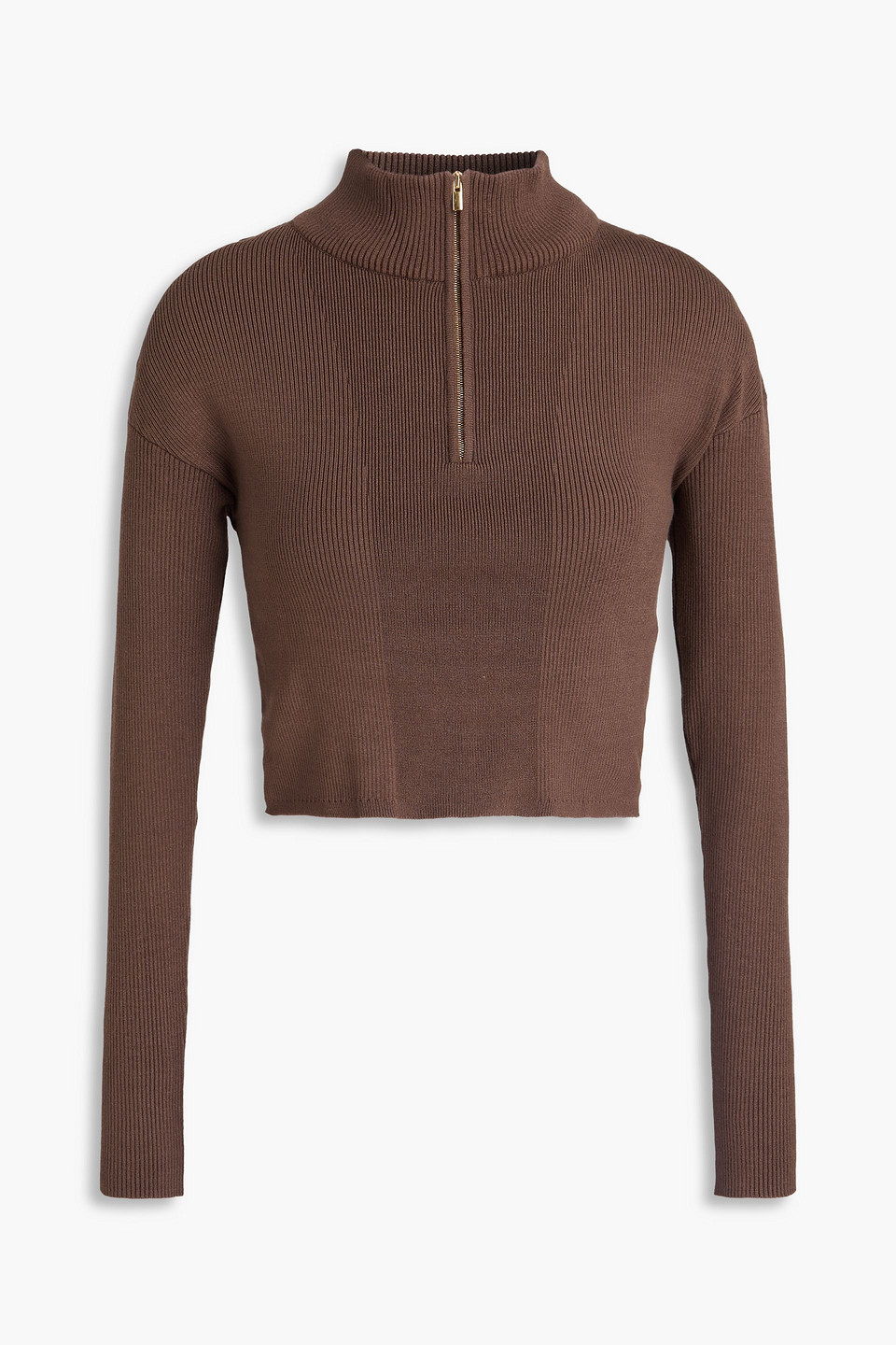 Jacquemus Bormio Cropped Ribbed-knit Half-zip Turtleneck Sweater In Brown