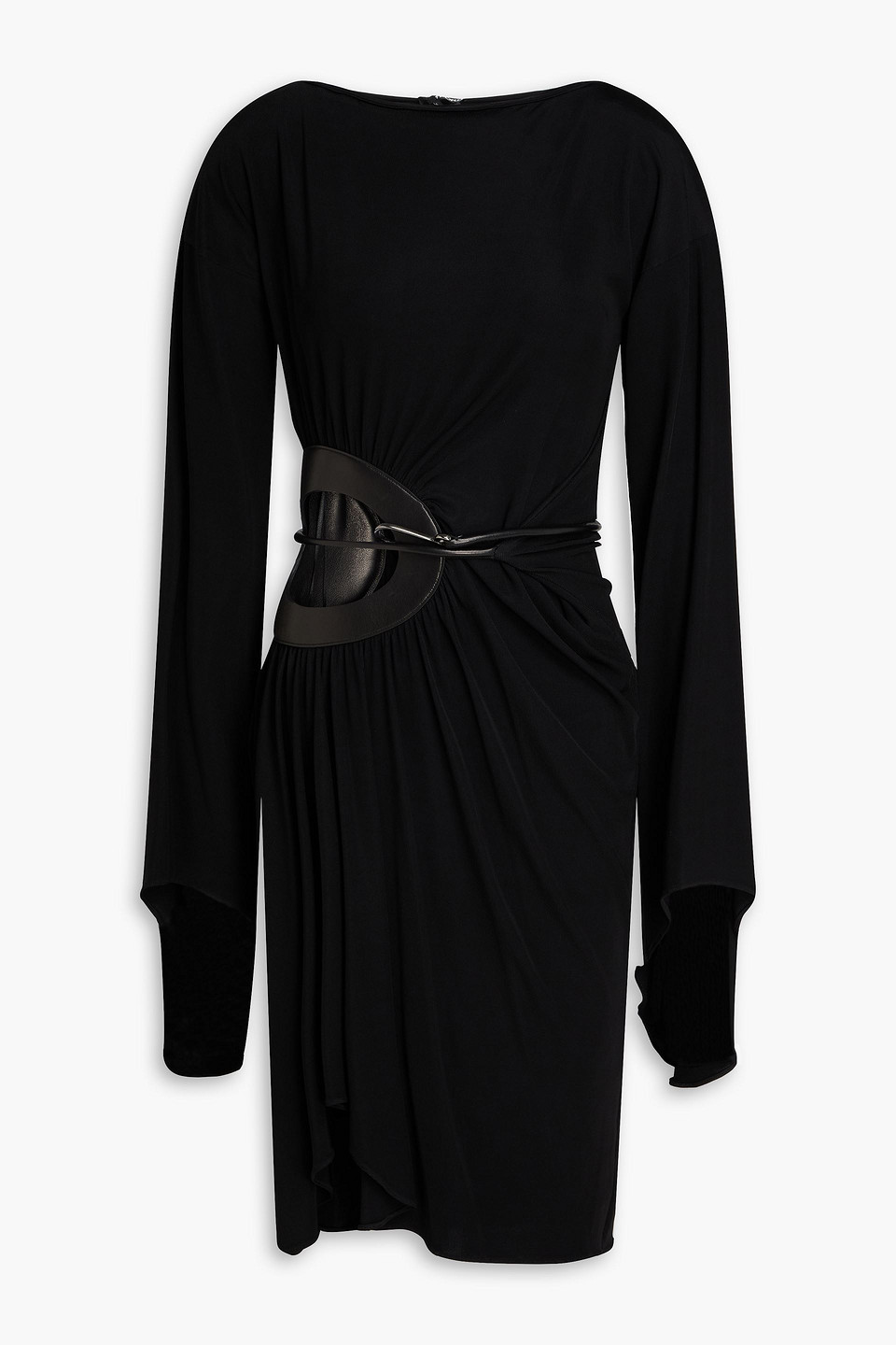 tom ford - leather-trimmed cutout stretch-jersey dress - black - it 38
