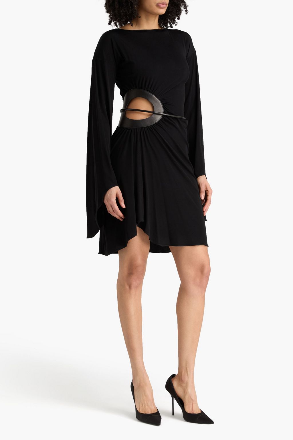 Leather-trimmed cutout stretch-jersey dress - black - One Size Leather-trimmed cutout stretch-jersey dress - black - One Size