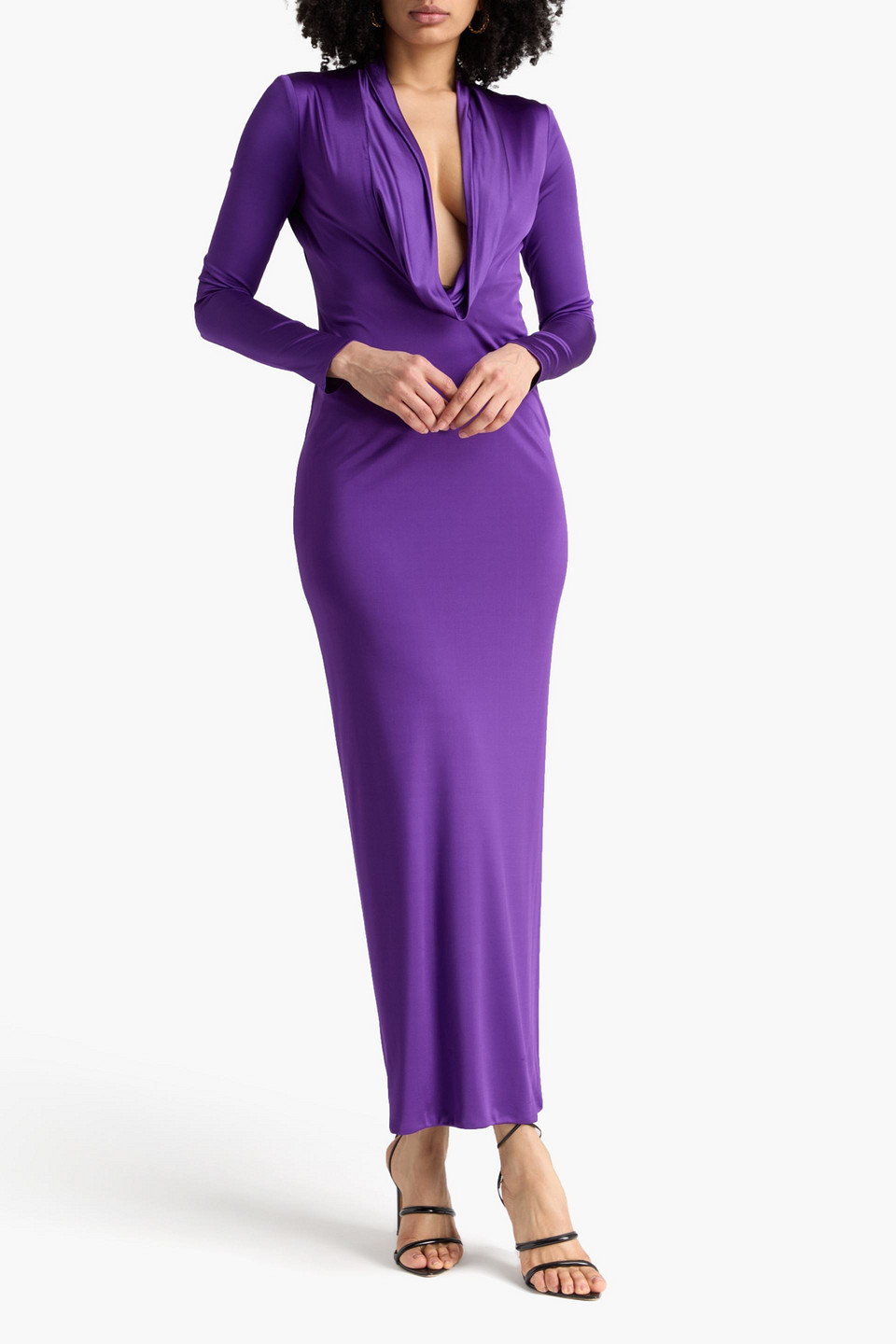  Versace - Maxikleid Aus Glänzendem Jersey Mit Drapierung - Lila - It 38 