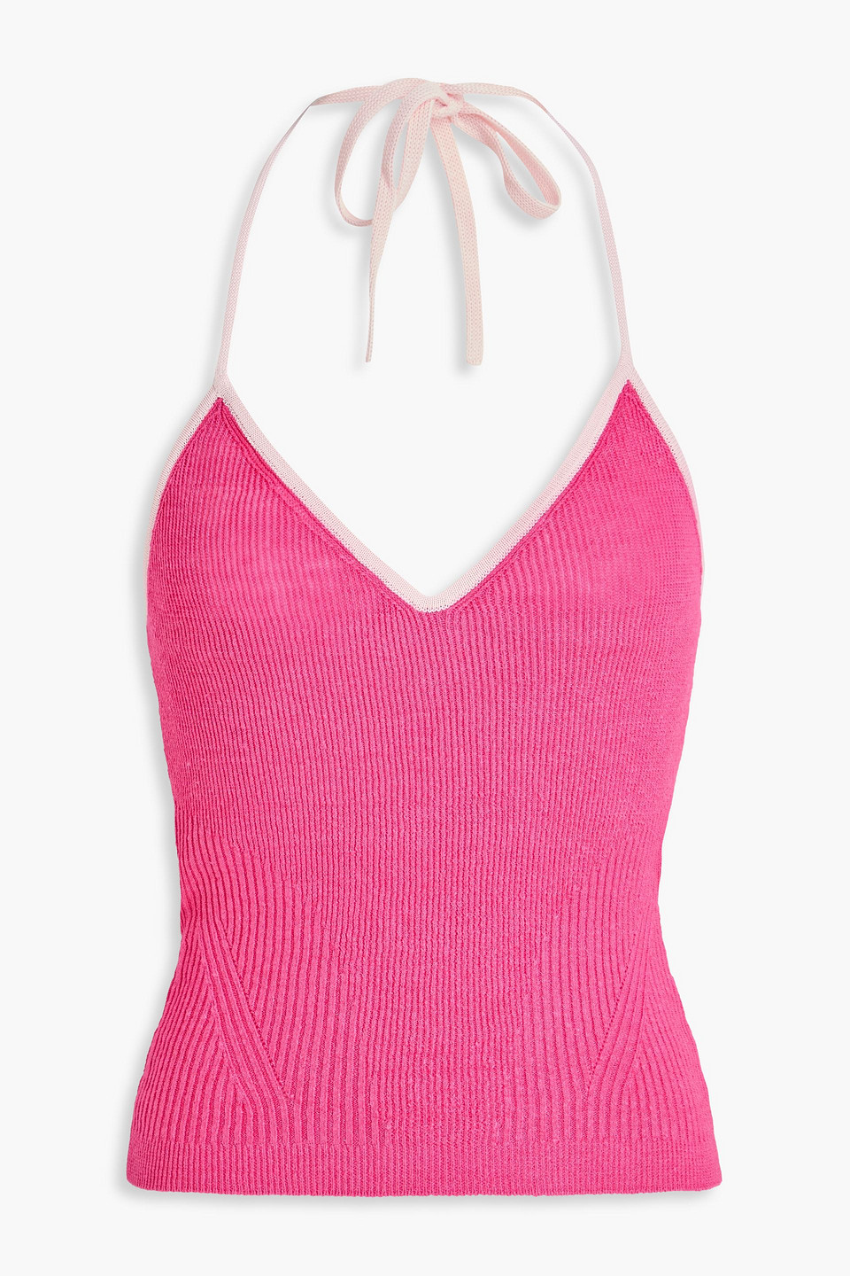 Jacquemus Marubia Ribbed Linen-blend Halterneck Top In Pink