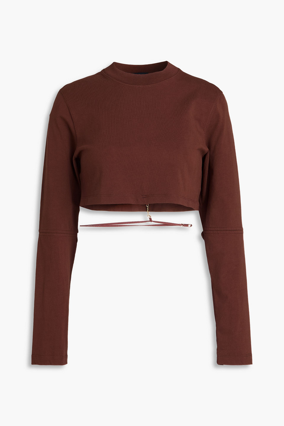 jacquemus - pino cropped embellished cotton-jersey top - brown - xxs