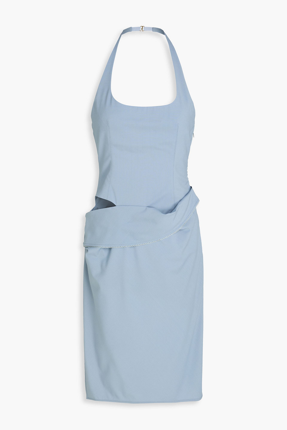 Jacquemus Hielo Draped Cutout Wool-blend Halterneck Mini Dress In Blue