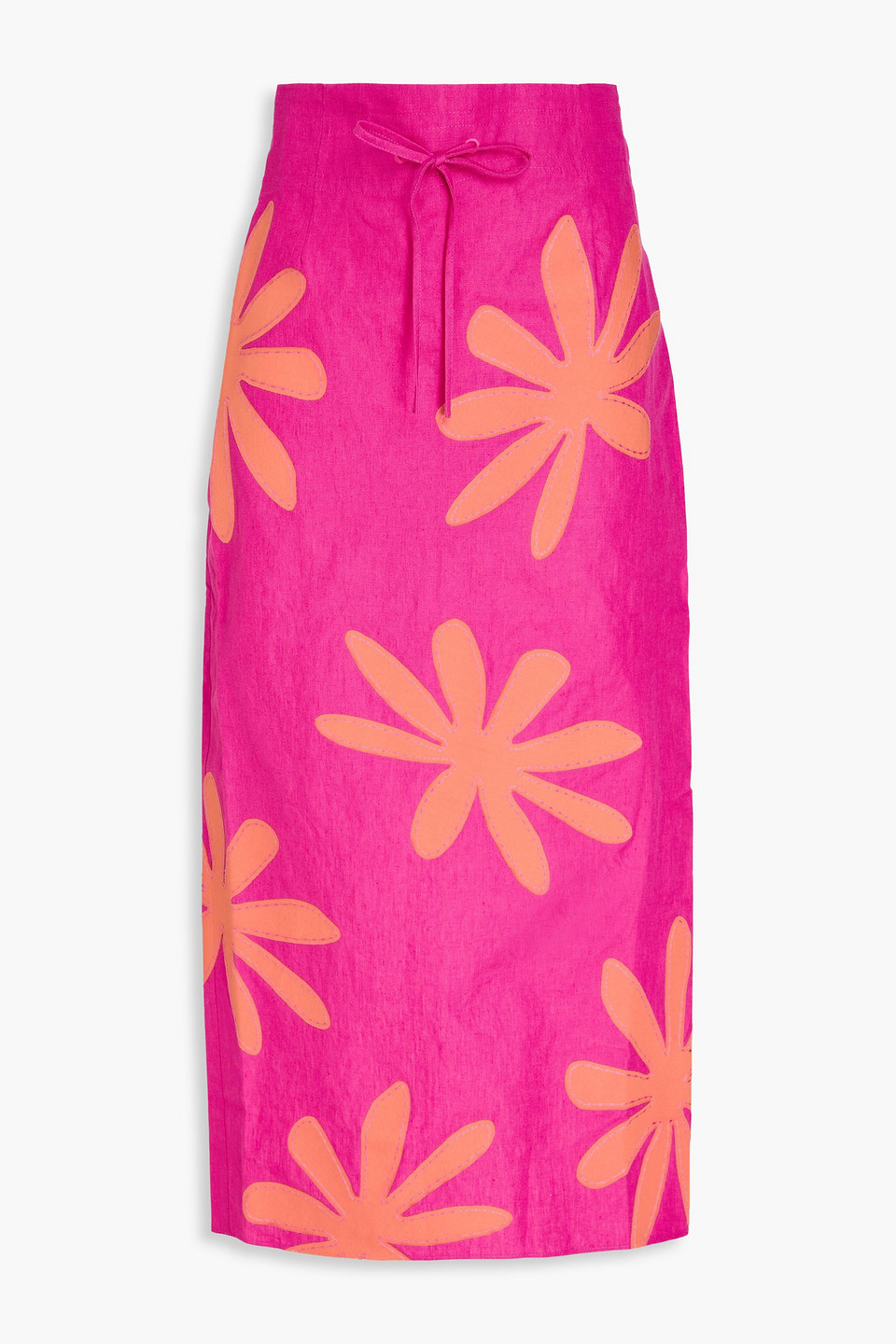 Jacquemus Chouchou Floral-appliquéd Linen Midi Skirt In Pink