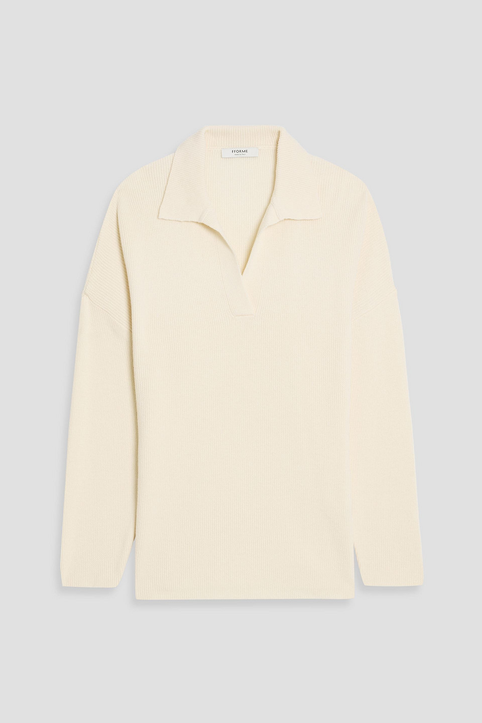 Fforme Louise Ribbed Merino Wool And Cashmere-blend Polo Sweater In Neutral