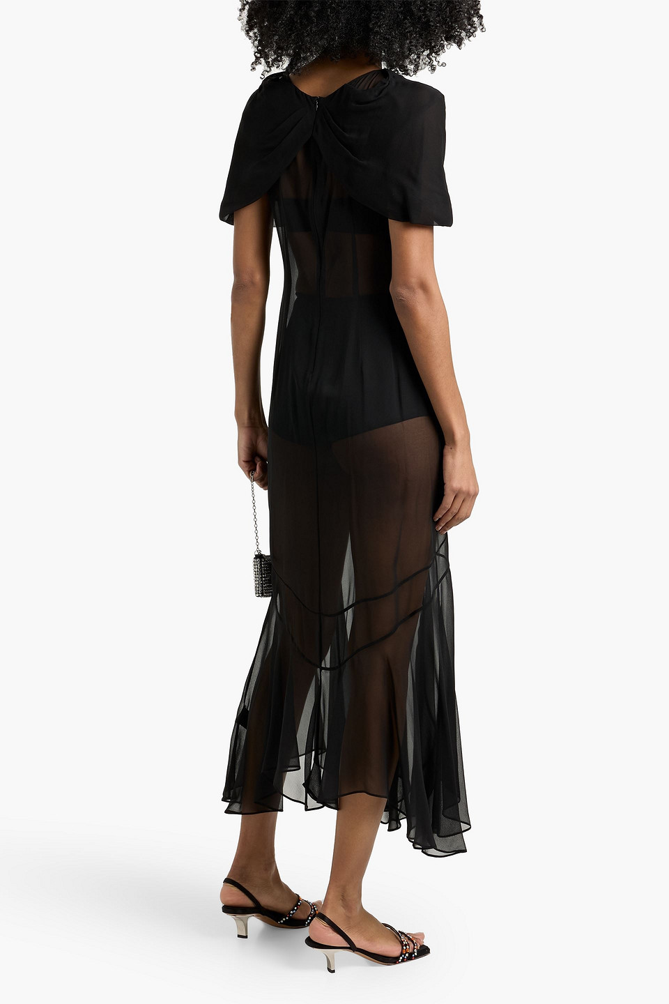  Simone Rocha - Maxikleid Aus Seidenchiffon Mit Cape-effekt - Schwarz - Uk 10 