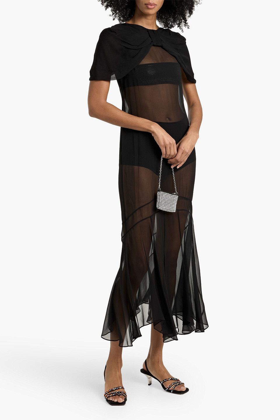  Simone Rocha - Maxikleid Aus Seidenchiffon Mit Cape-effekt - Schwarz - Uk 10 