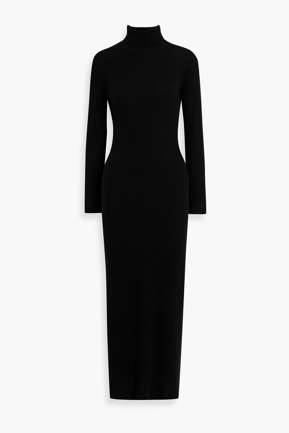 guest in residence - ribbed cashmere turtleneck maxi dress - black - xs