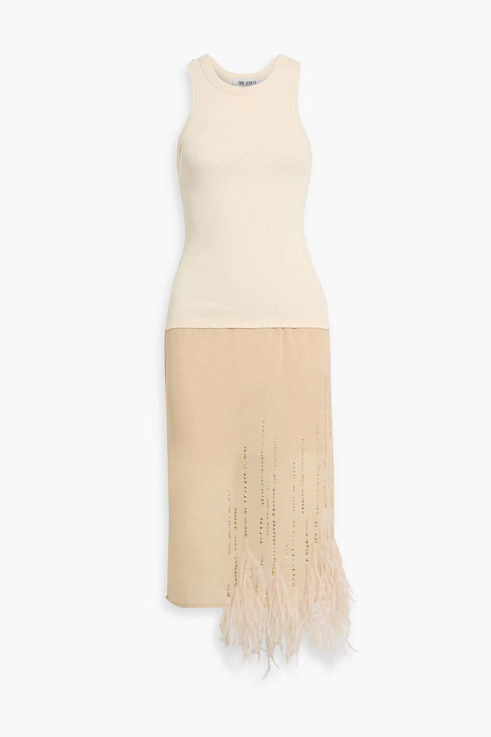the attico - layered embellished crepe de chine and jersey midi dress - neutral - it 42