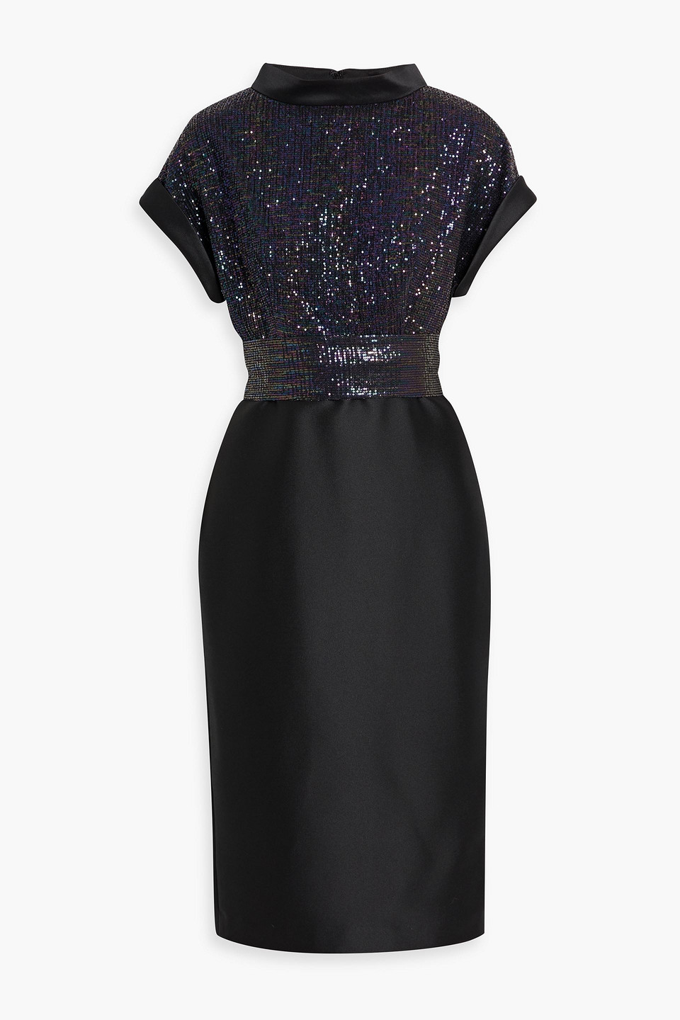 badgley mischka - sequined twill midi dress - black - us 2