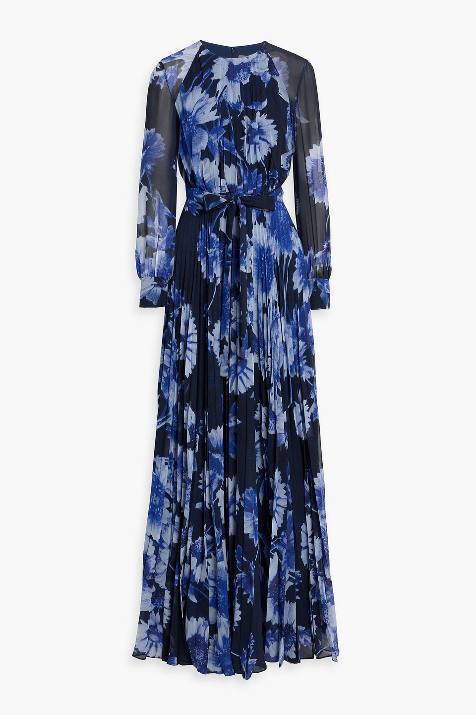 erdem - pleated floral-print chiffon gown - blue - uk 6
