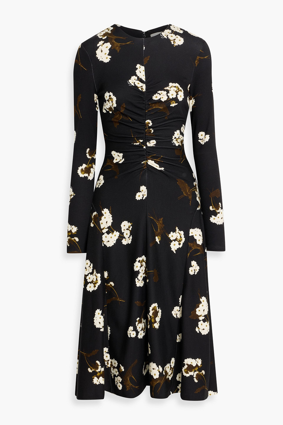 erdem - ruched floral-print jersey midi dress - black - uk 10