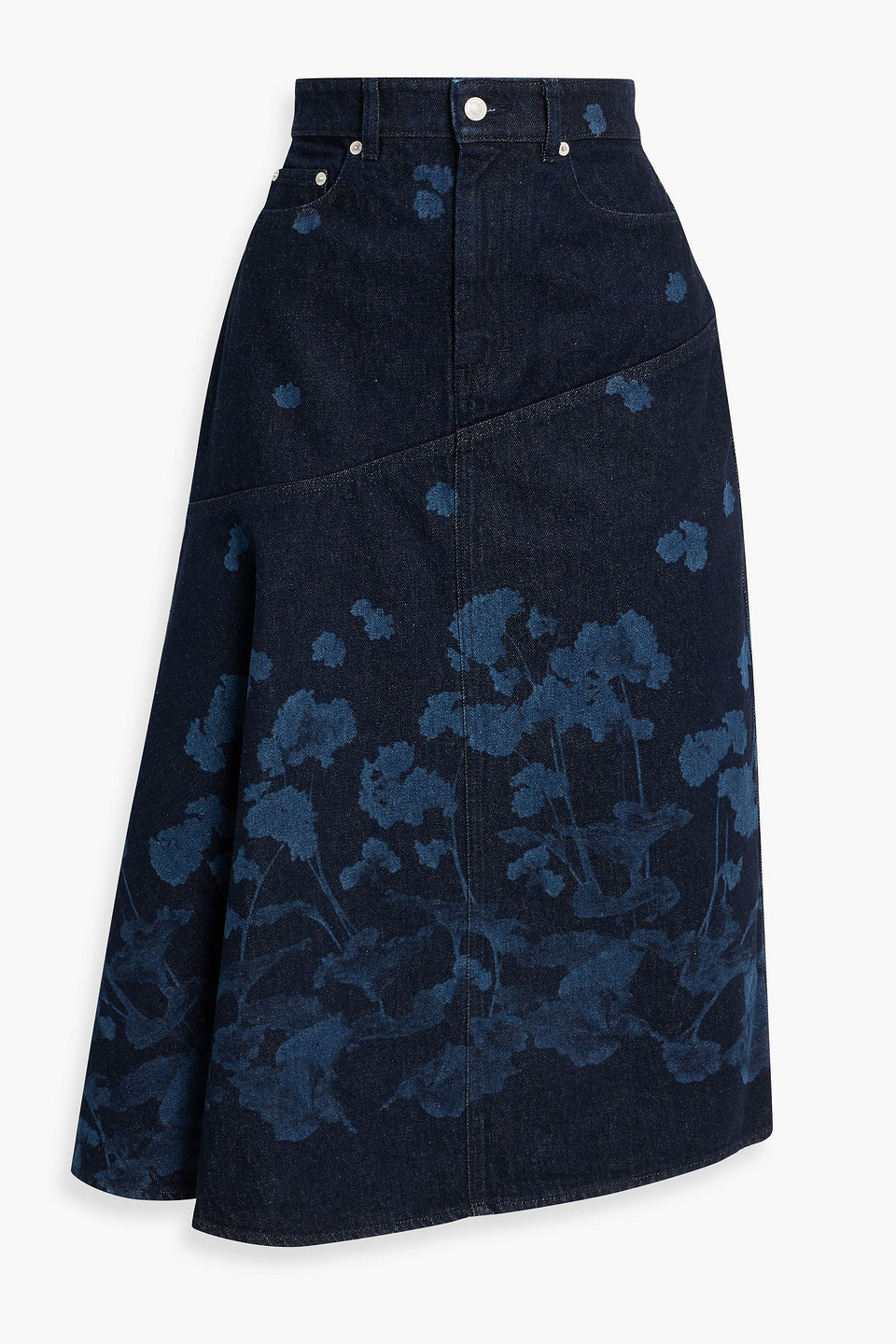 erdem - asymmetric floral-print denim midi skirt - blue - uk/au 10