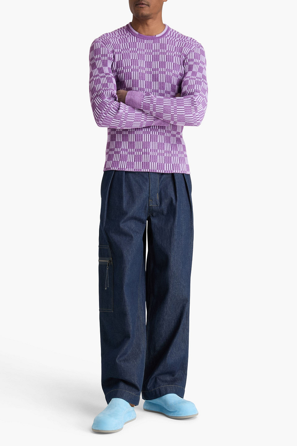  Jacquemus - Karierter Pullover „la Maille Gelati“ Aus Einer Gerippten Baumwollmischung - Lila - S 