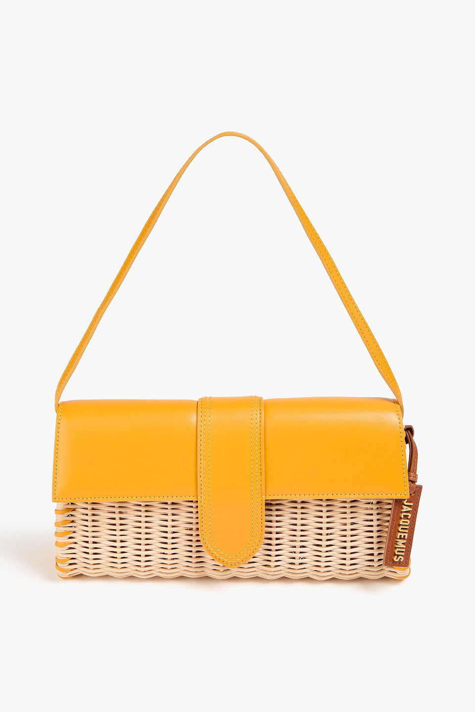 jacquemus - le bambino leather and raffia shoulder bag - yellow - onesize