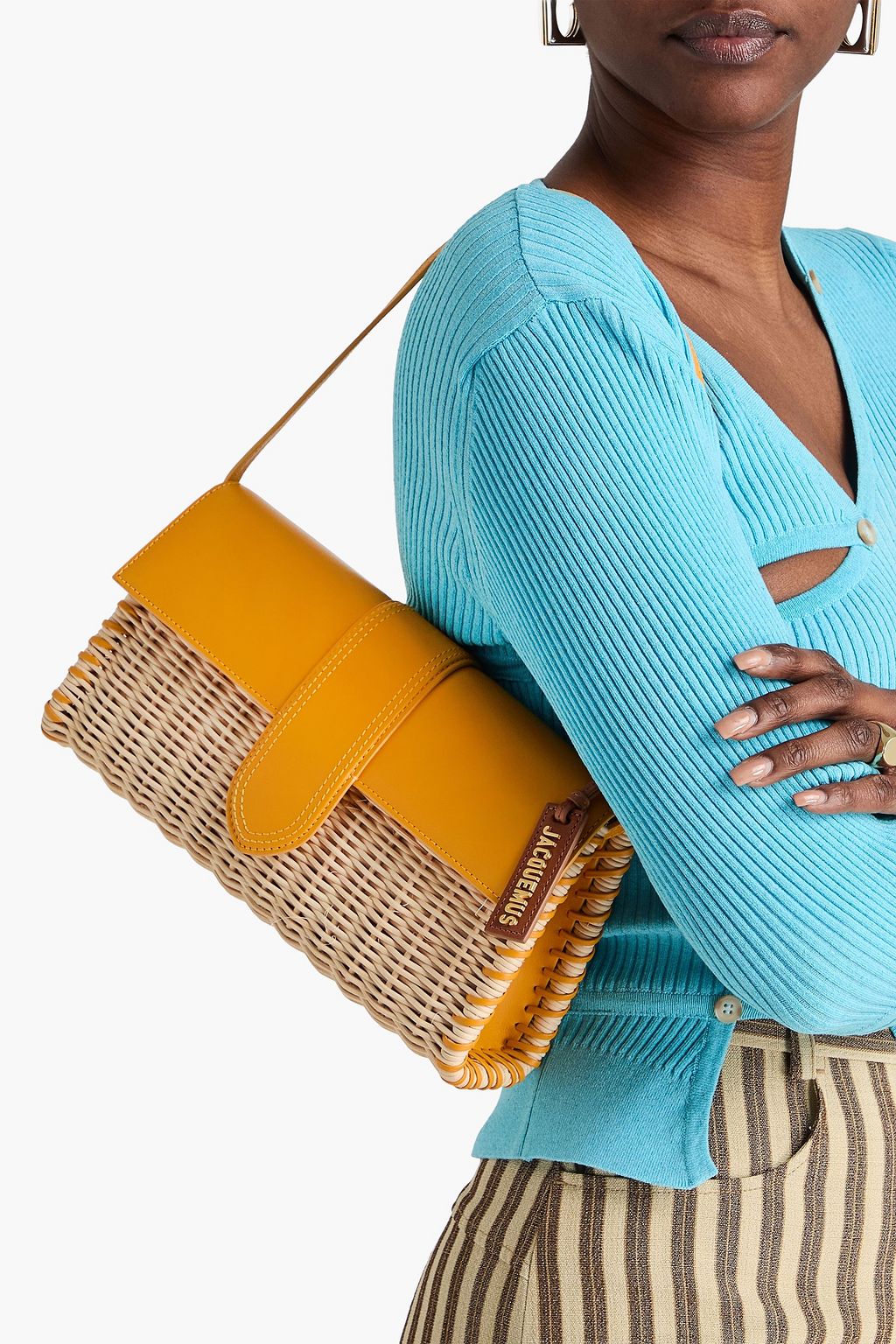 JACQUEMUS Le Bambino leather and raffia shoulder bag | THE OUTNET