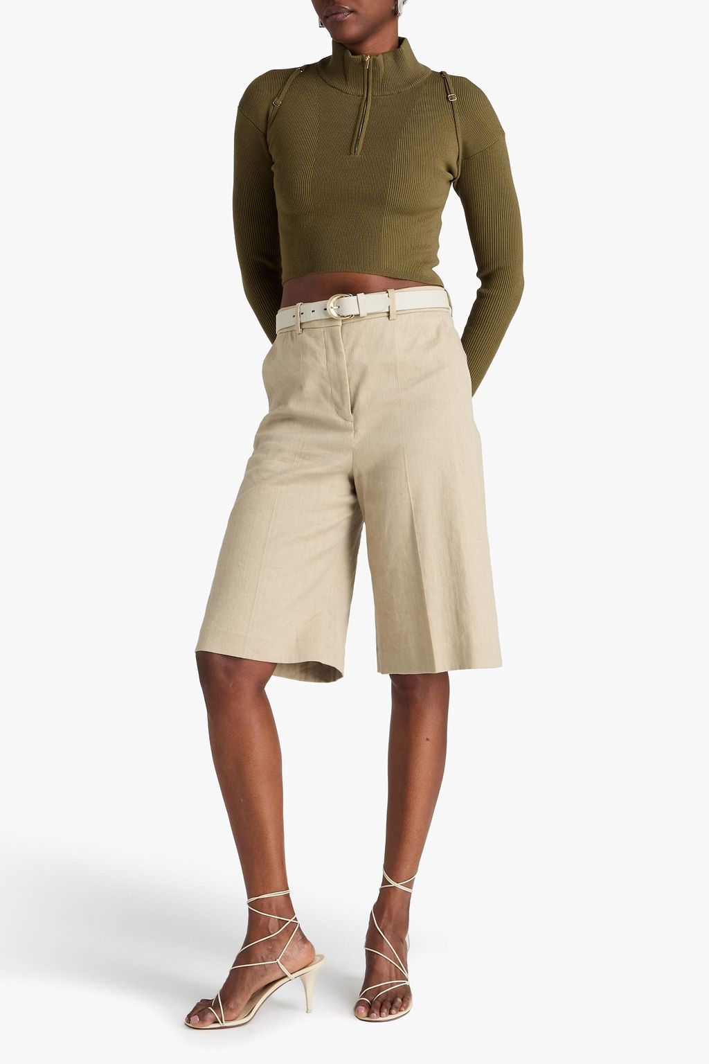 JACQUEMUS Bormio cropped ribbed-knit half-zip turtleneck sweater