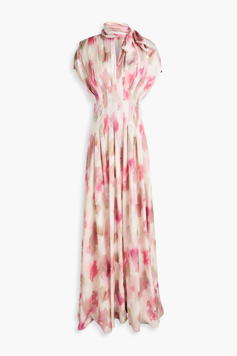 Mikael Aghal Pussy-bow Printed Crepe De Chine Maxi Dress In Pink