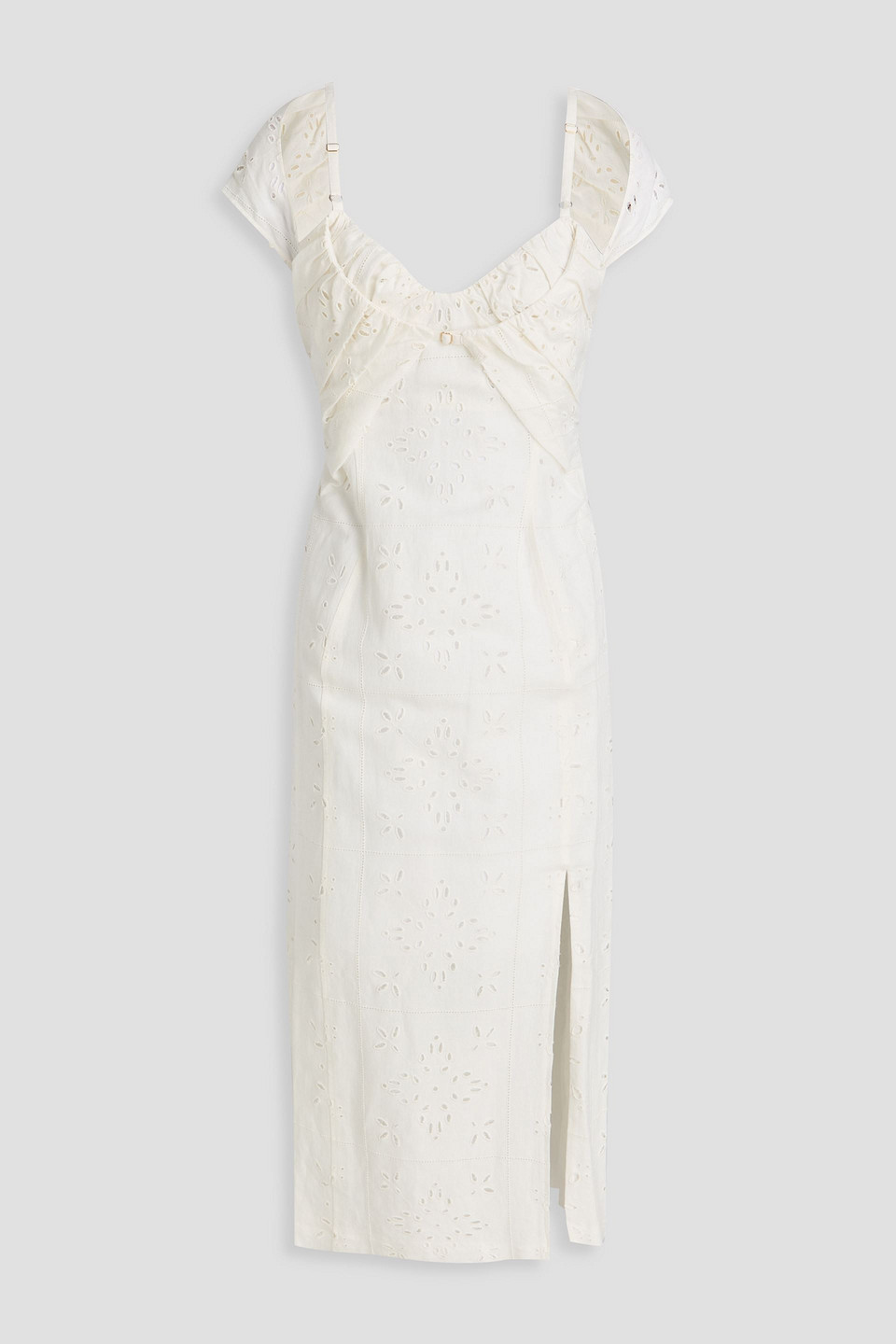 Jacquemus Cold-shoulder Broderie Anglaise Linen-blend Midi Dress In White