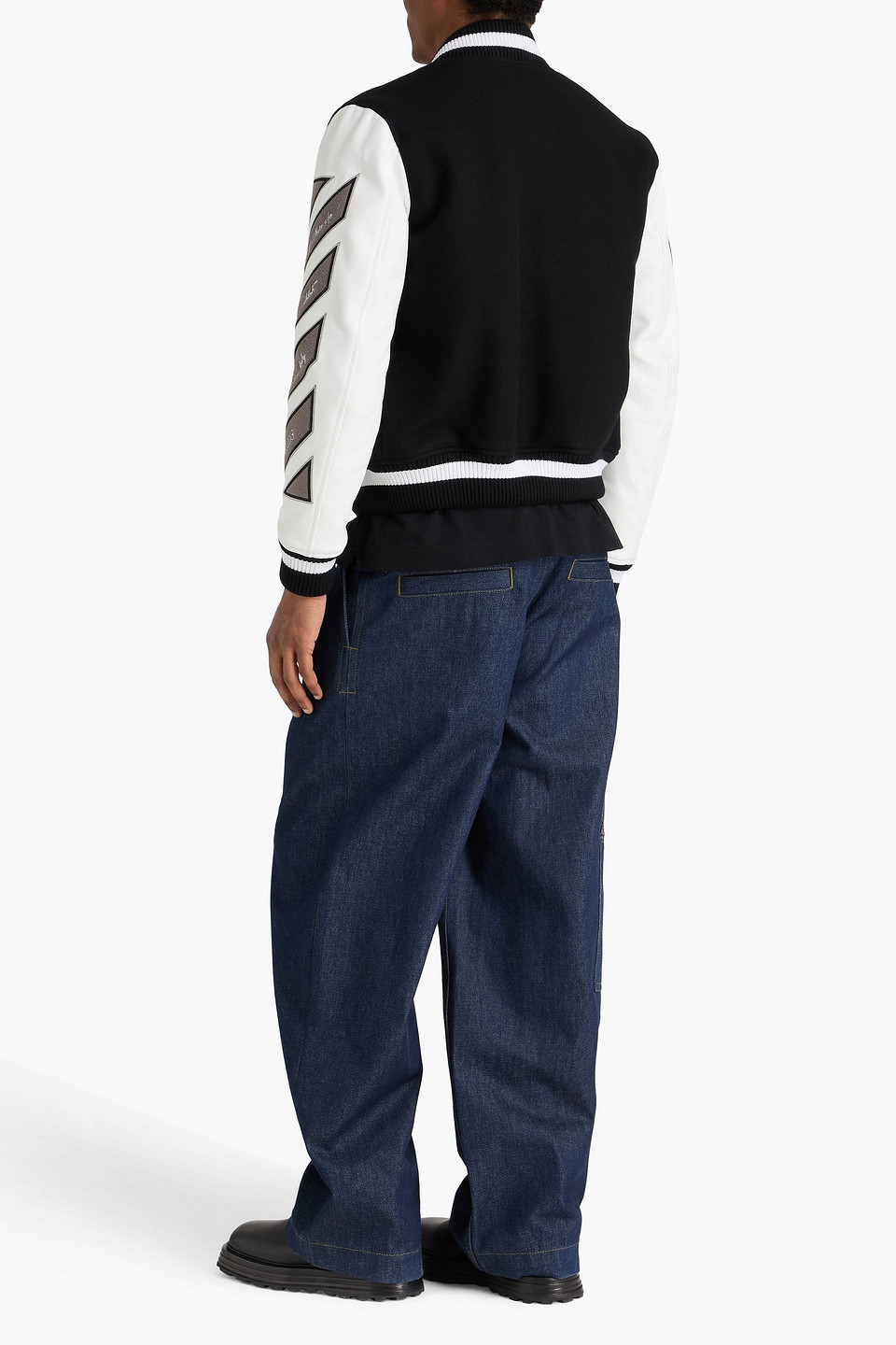  Off-white - Bomberjacke Aus Leder Und Filz Aus Einer Wollmischung Mit Applikationen - Schwarz - It 42 