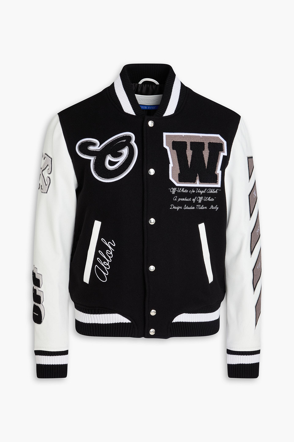 off-white - appliquéd wool-blend felt and leather bomber jacket - black - it 42
