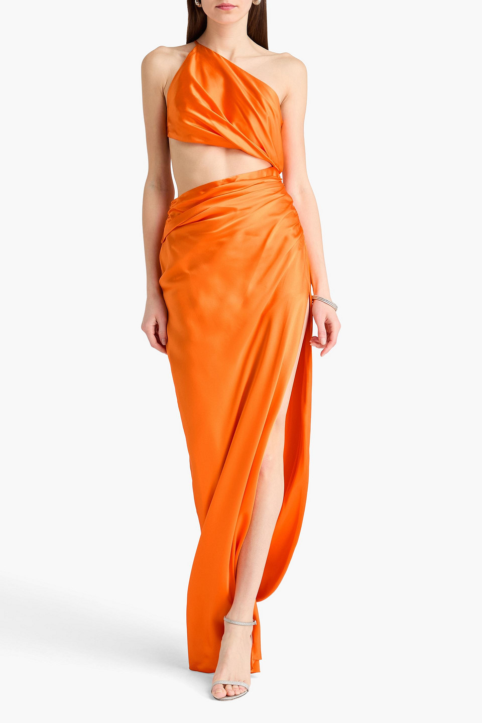  The Sei - Drapierte Robe Aus Seidensatin Mit Asymmetrischer Schulterpartie Und Cut-outs - Orange - Us 2 