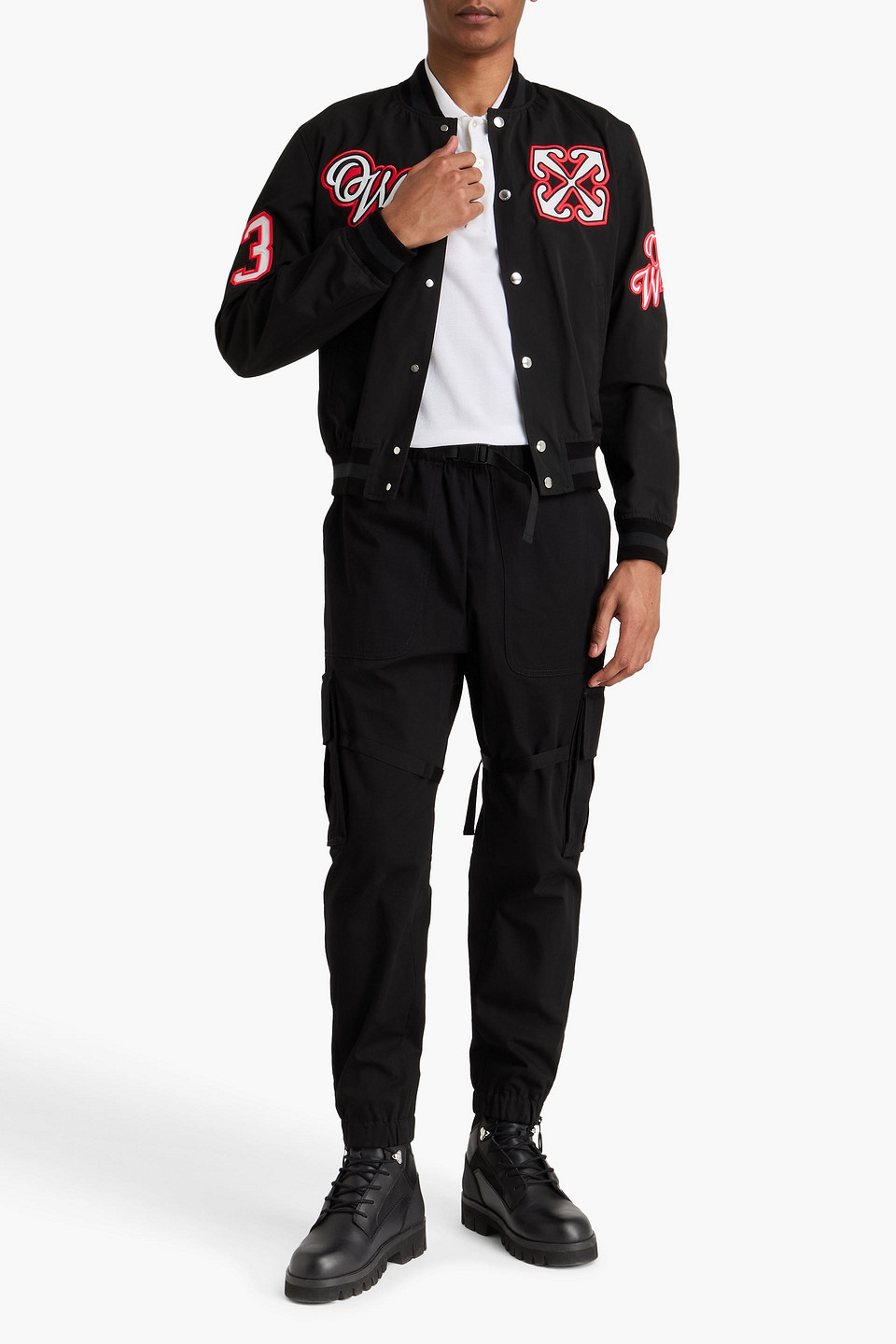 Off-white Embroidered Shell Bomber Jacket In Black