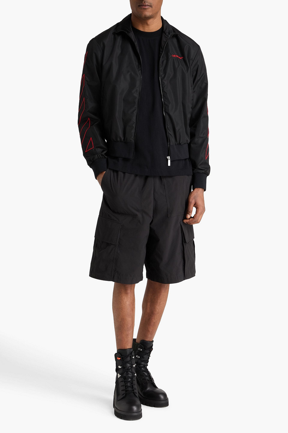 Off-white Embroidered Shell Bomber Jacket In Black