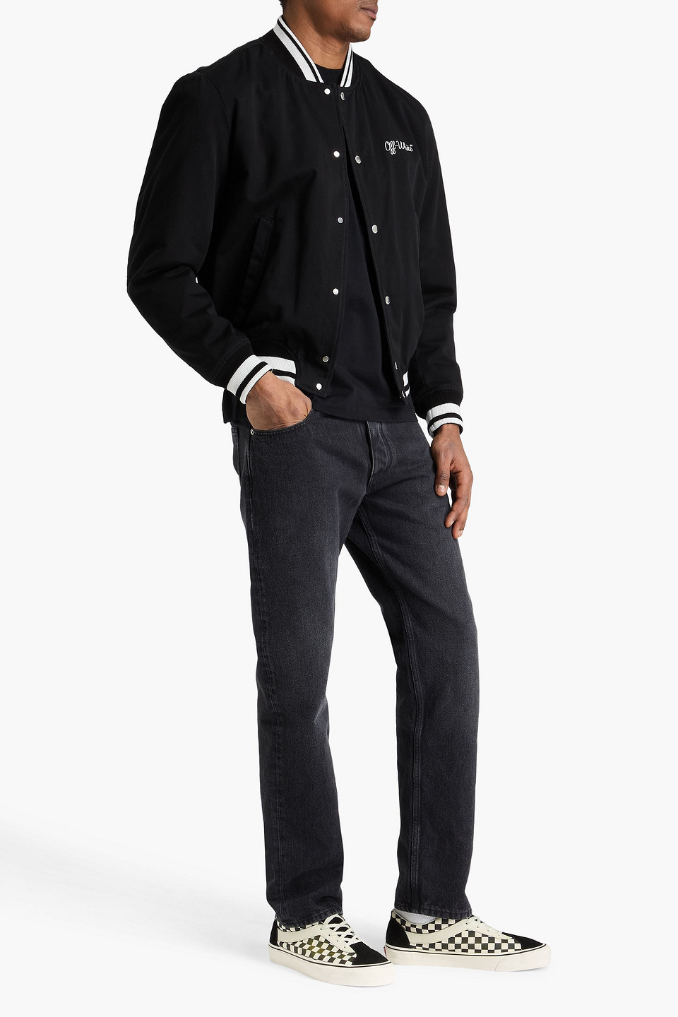 Off-white Black Polyester Bomber Jacket With Contrast Detailing In Blue