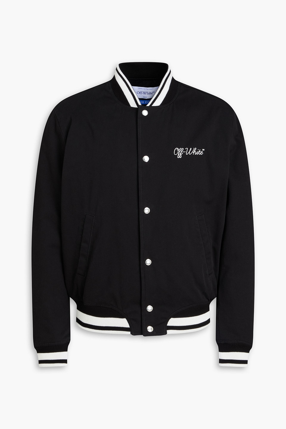 Off-white Black Polyester Bomber Jacket With Contrast Detailing In Blue