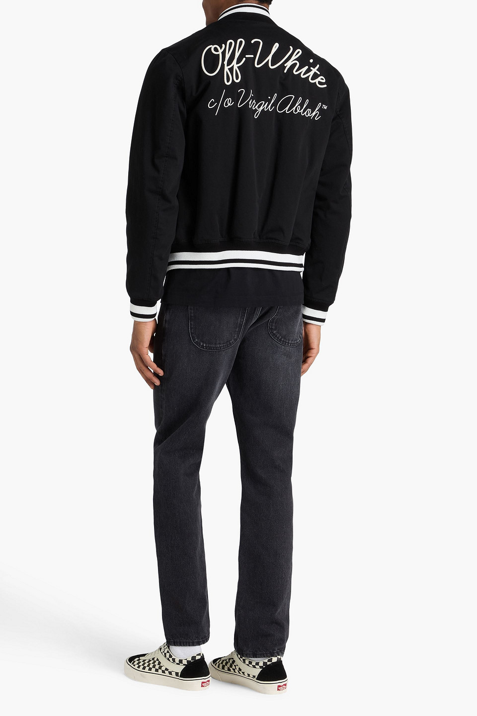 Off-white Black Polyester Bomber Jacket With Contrast Detailing In Blue