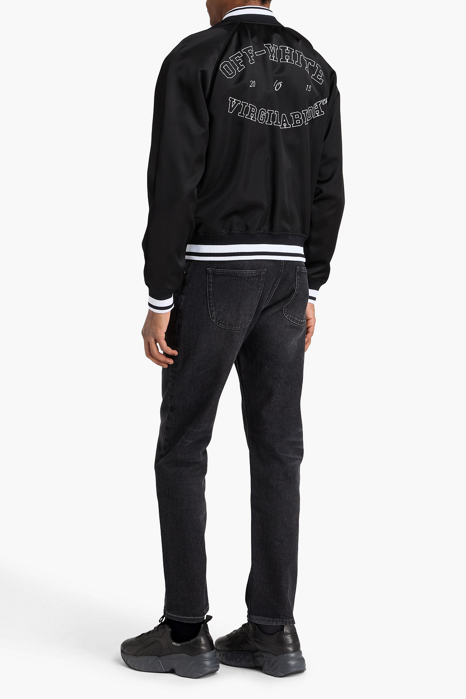 Off-white Black Polyester Bomber Jacket With Contrast Detailing In Blue