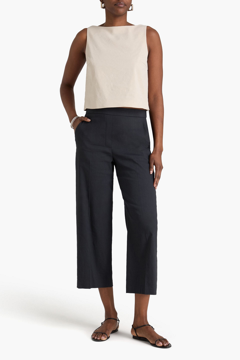  Theory - Cropped Oberteil Aus Einer Leinenmischung - Neutral - Us 12 