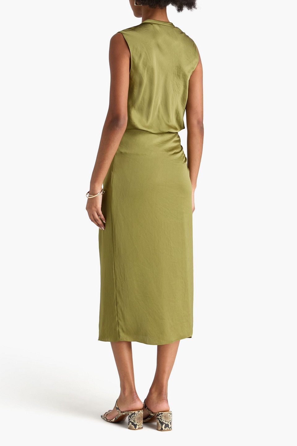  Theory - Gathered Satin Midi Skirt - Green - Us 0 