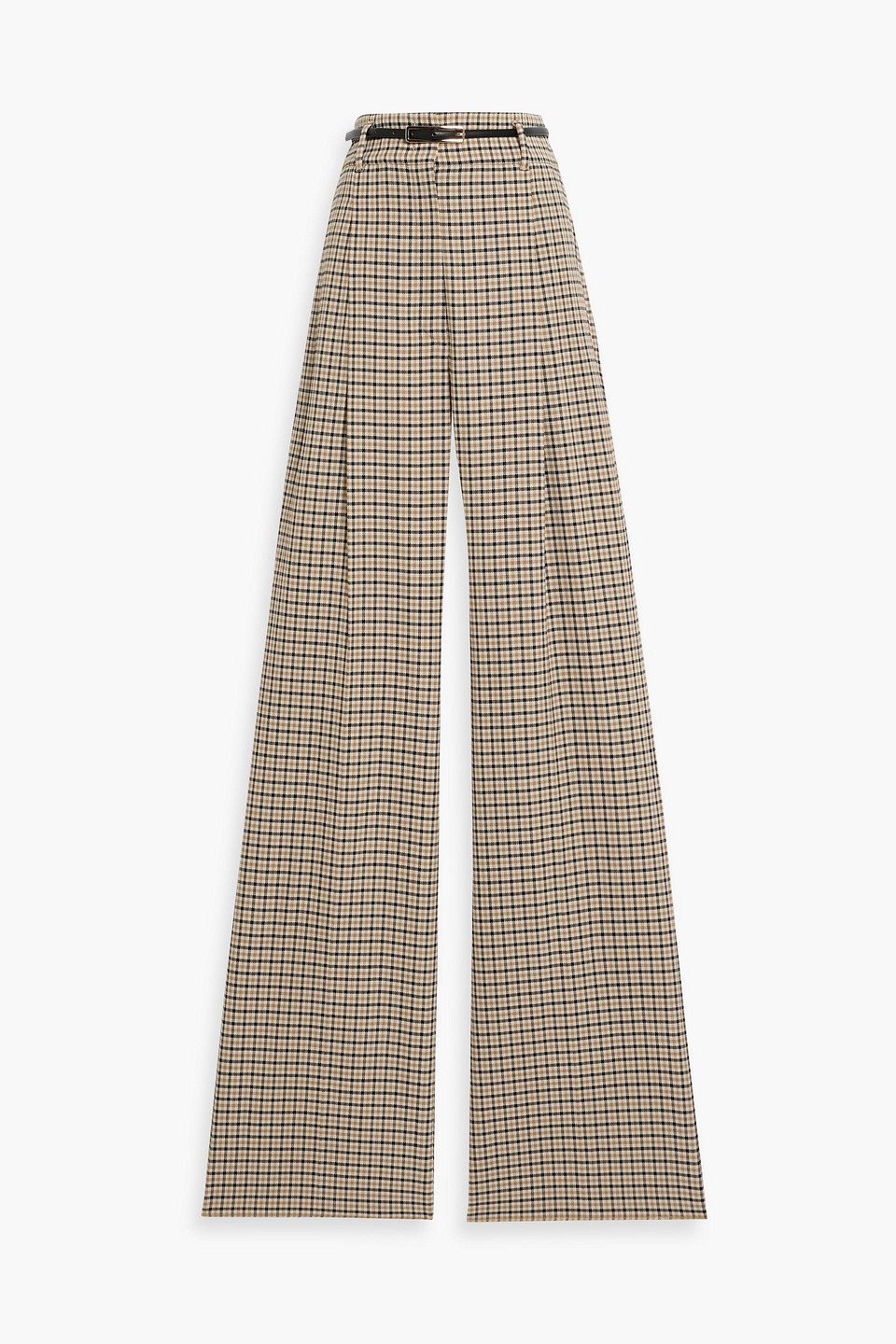 Max Mara Belted Checked Wool Wide-leg Pants In Sand