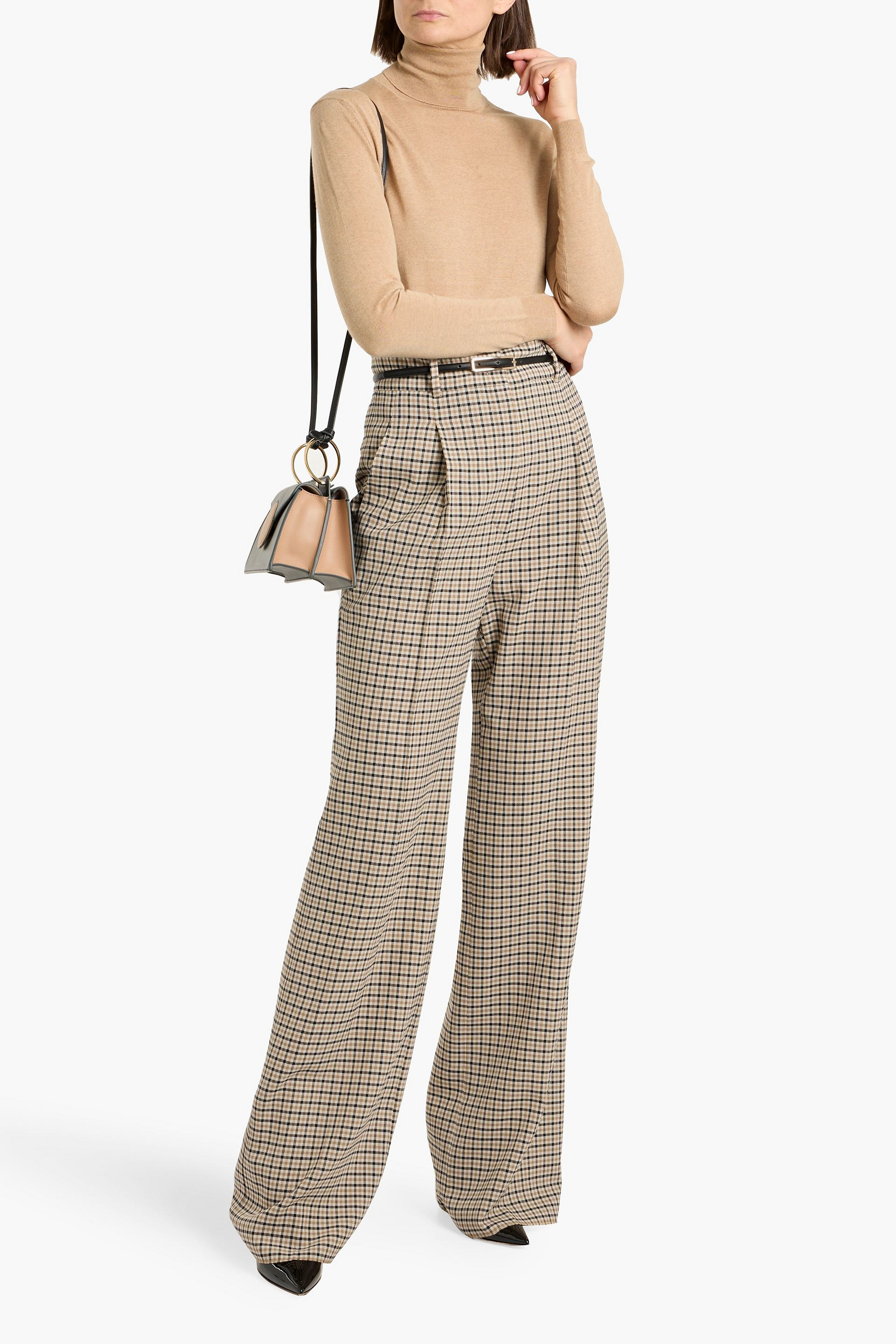 MAX MARA STUDIO Belted checked wool wide-leg pants