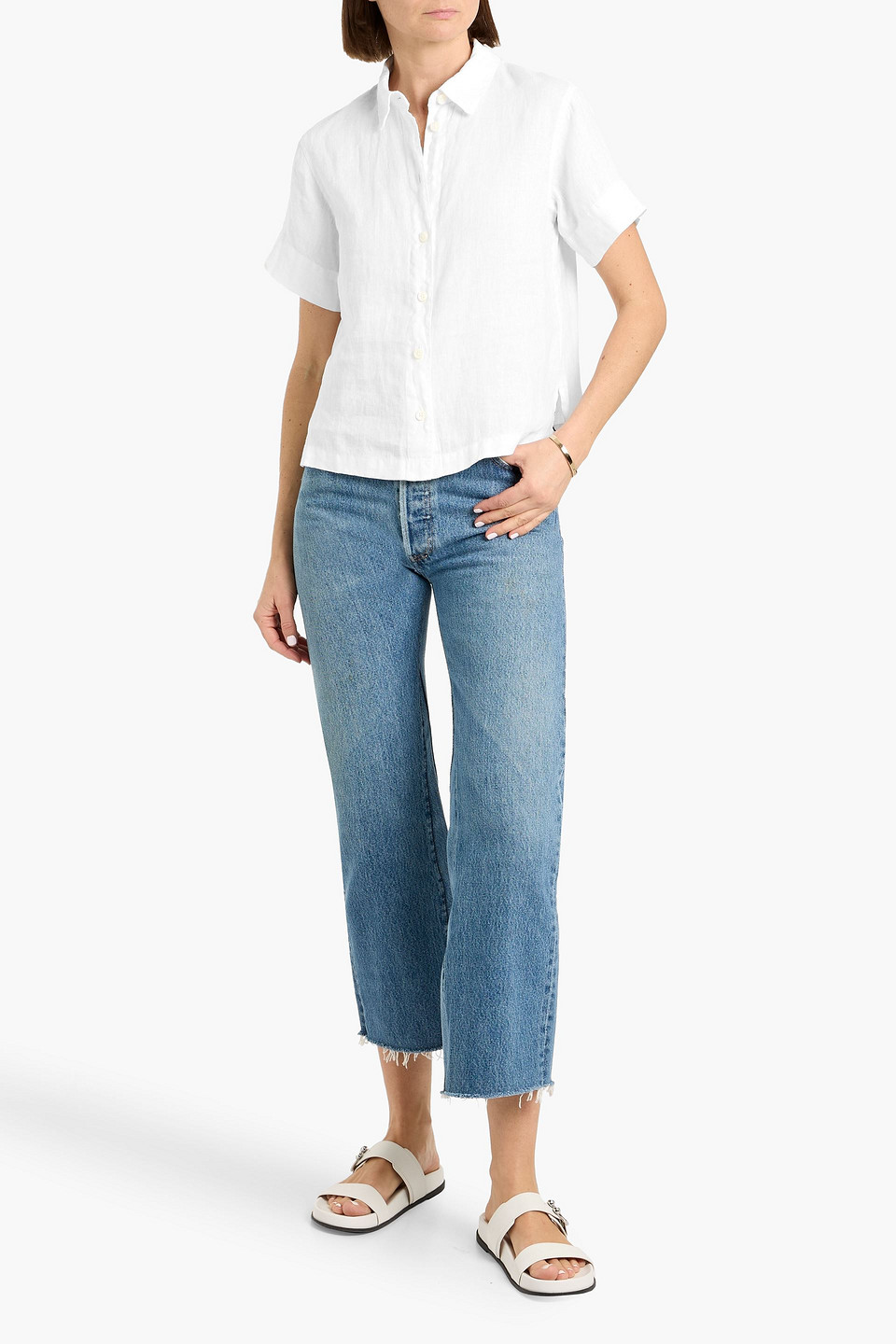 Alex Mill Maddie Linen Short Sleeve Button-up Shirt In White