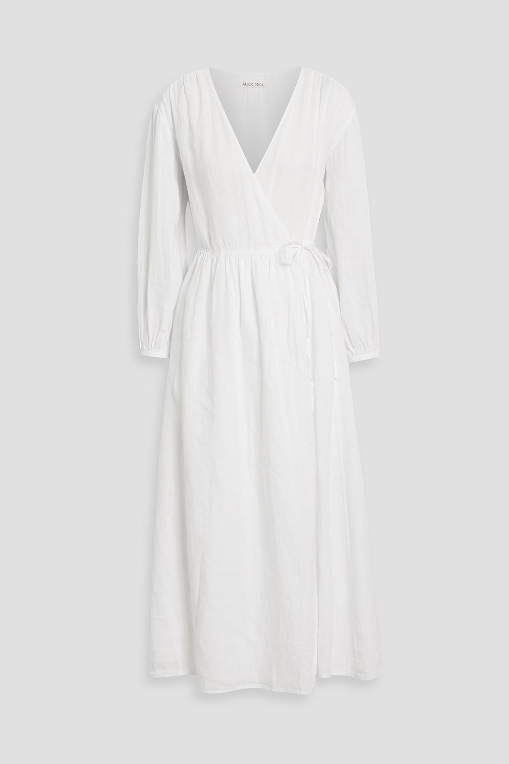 chinese dress ladies Classic White Linen Wrap Dress with V-Neck and Tie Waist main image 1