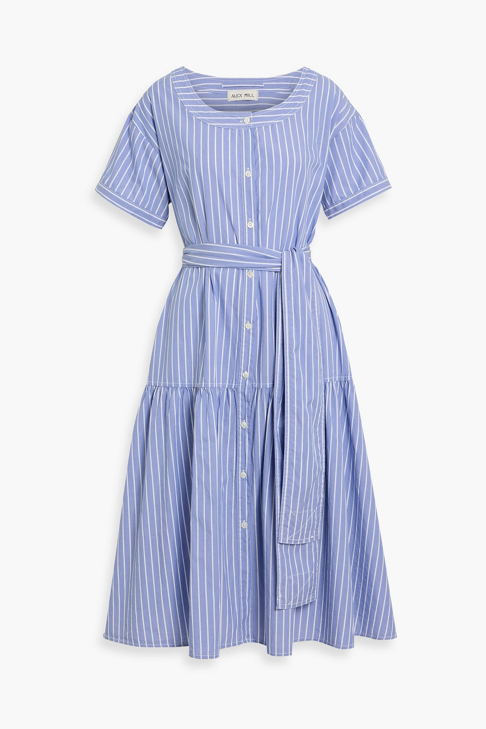 Alex Mill Josie Belted Striped Cotton-poplin Dress In Blue