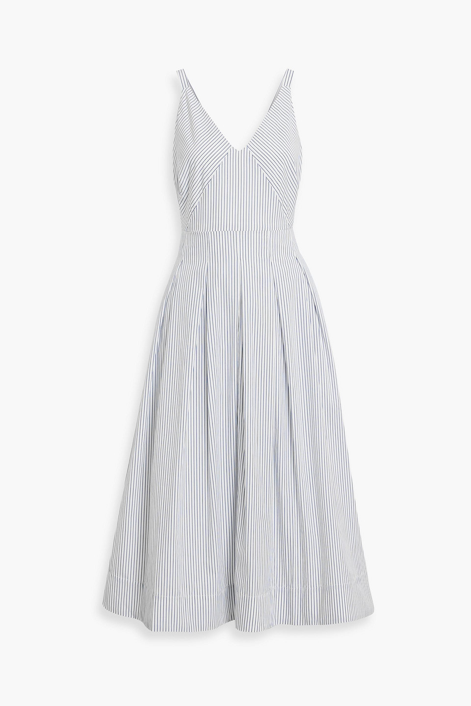 Alex Mill Abby Pleated Striped Cotton-poplin Midi Dress In White