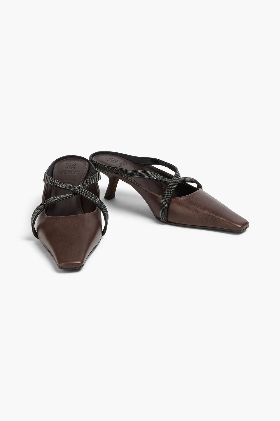  Brunello Cucinelli - Bead-embellished Leather Mules - Brown - Eu 37 