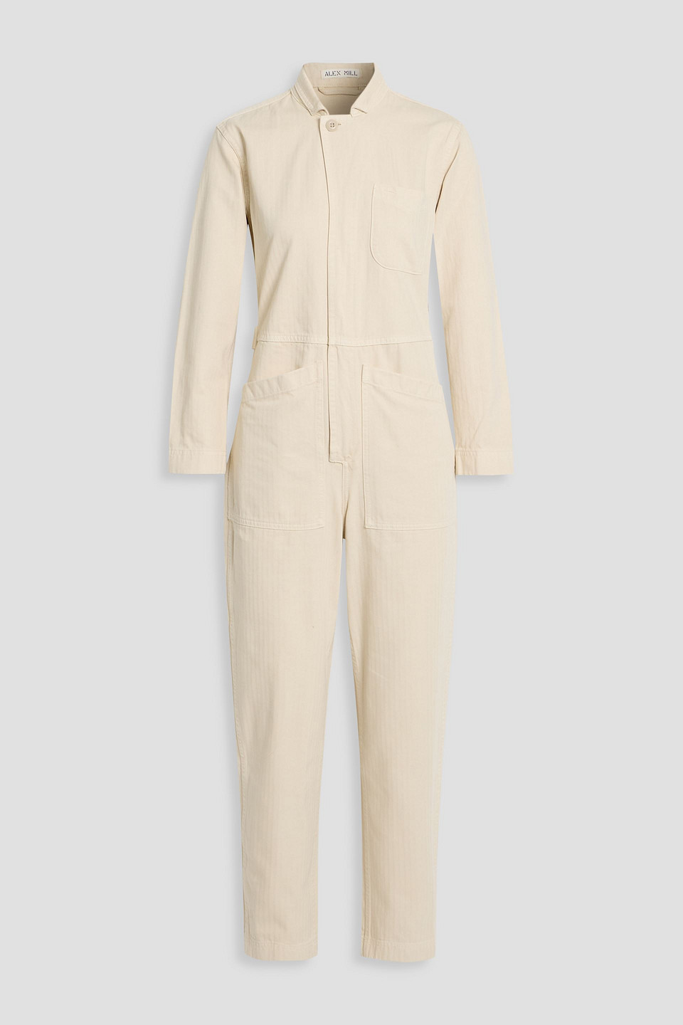 alex mill - standard cropped herringbone cotton jumpsuit - white - m