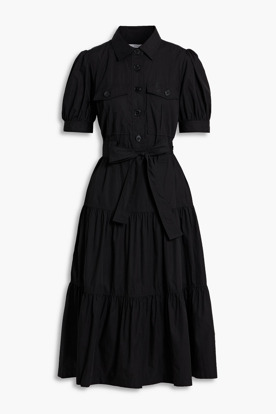 derek lam 10 crosby - buffy belted tiered cotton-poplin midi shirt dress - black - us 6