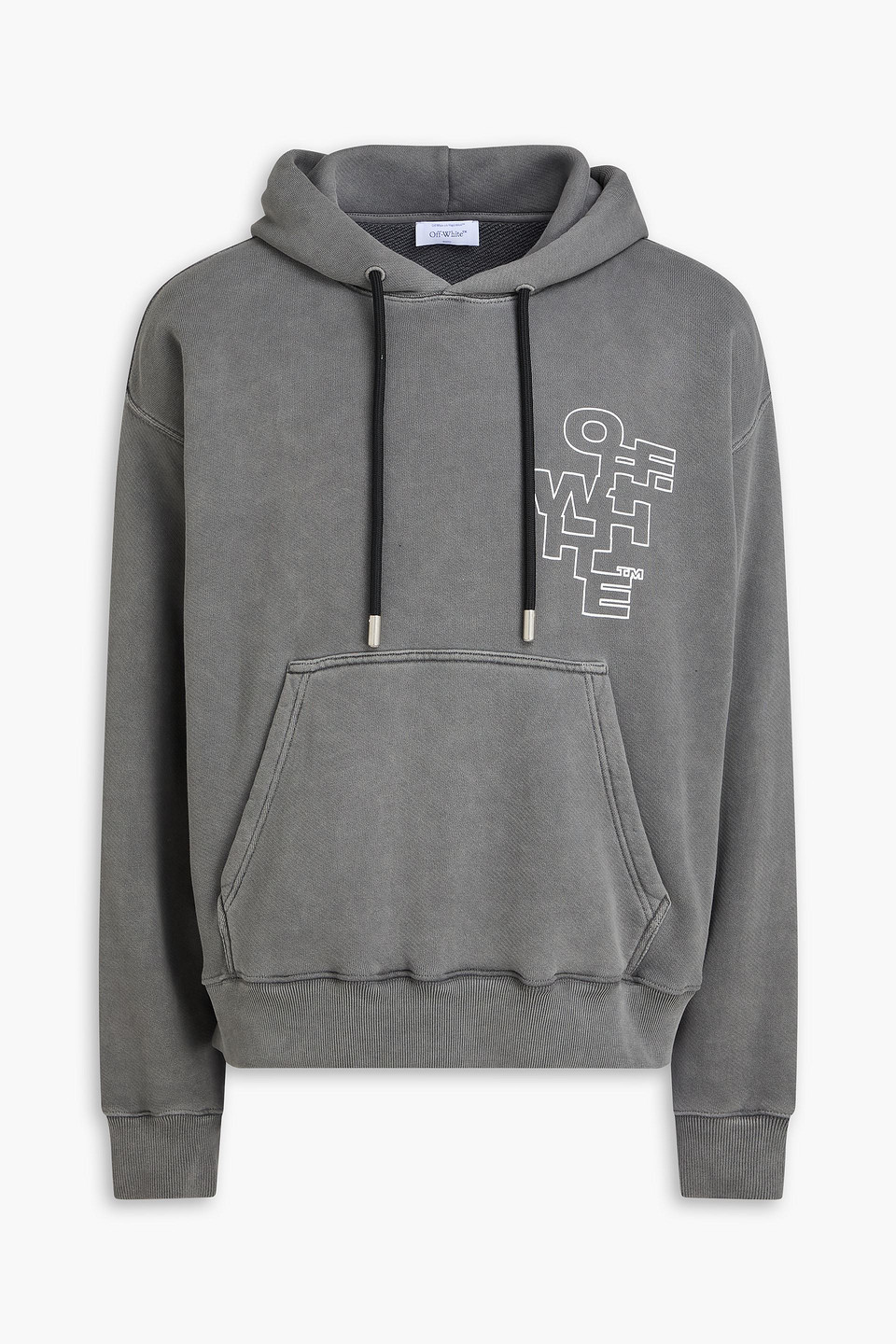 off-white - printed french cotton-terry hoodie - gray - l