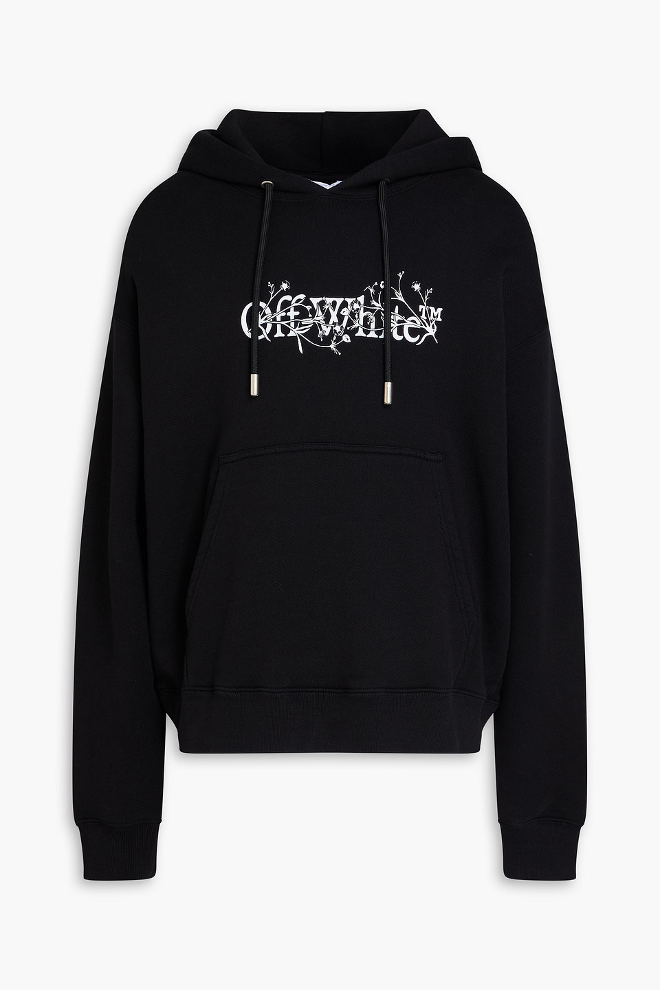 off-white - printed french cotton-terry hoodie - black - s
