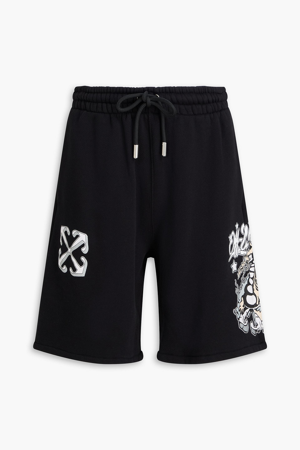 off-white - printed french cotton-terry shorts - black - m