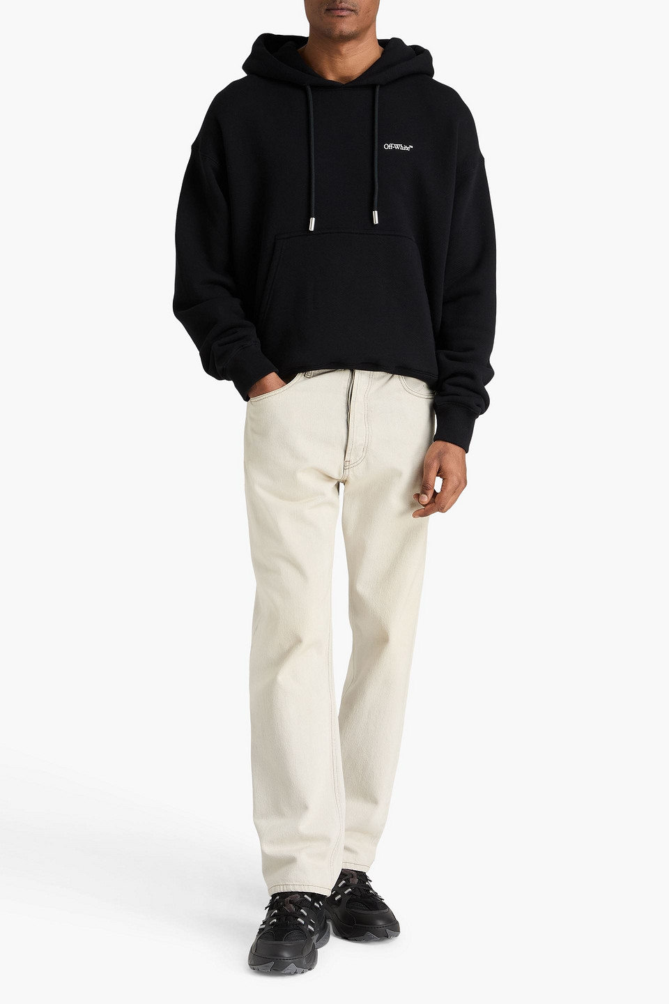 Off-white Half Arrows Graphic Pullover Hoodie With Drawstring Hood In Black