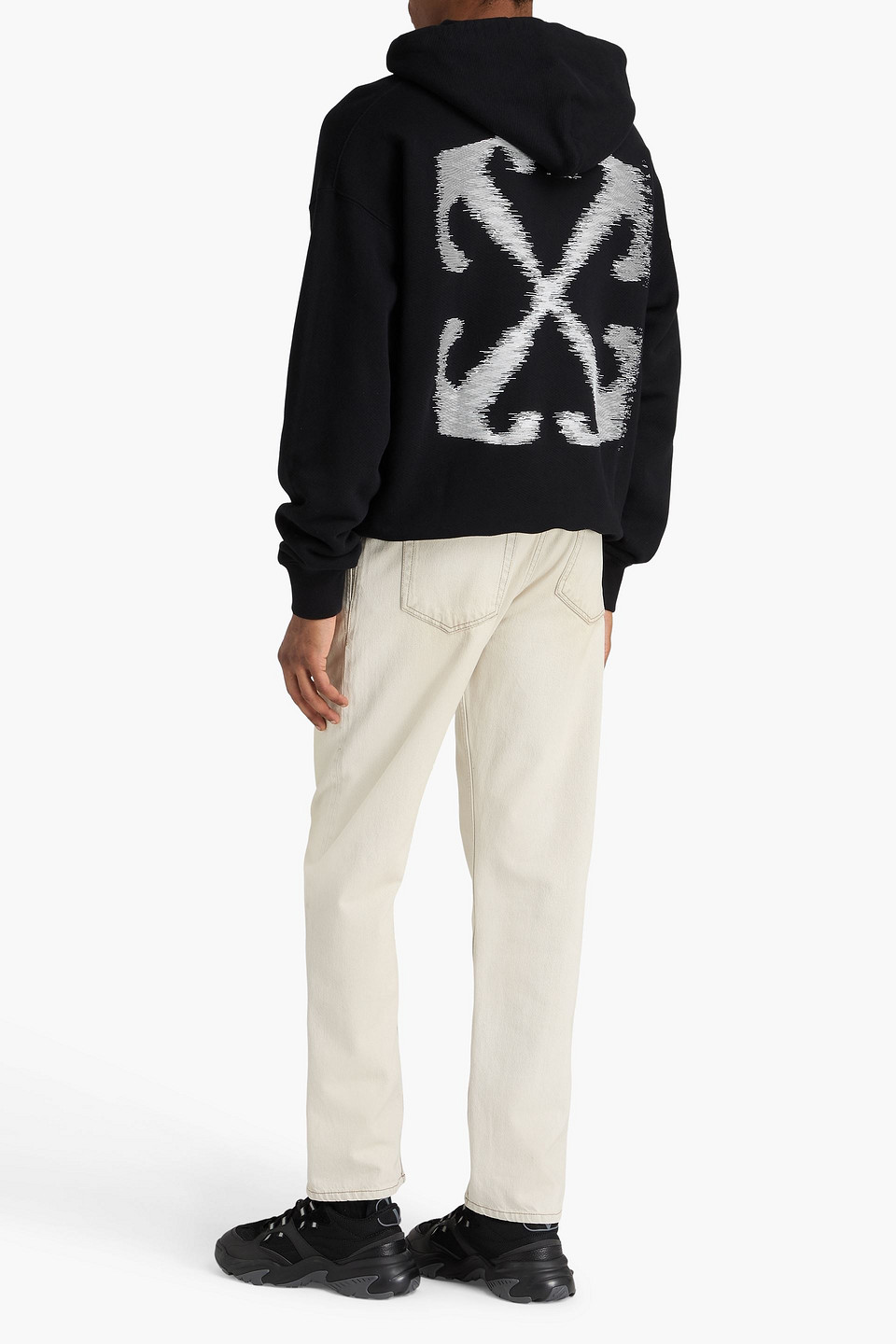Off-white Half Arrows Graphic Pullover Hoodie With Drawstring Hood In Black