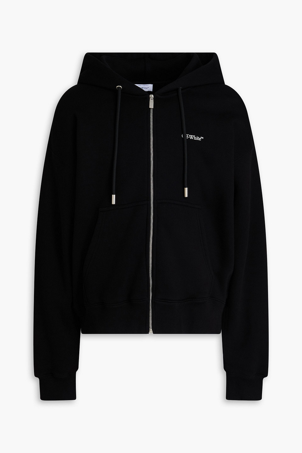 off-white - printed french cotton-terry zip-up hoodie - black - xxl