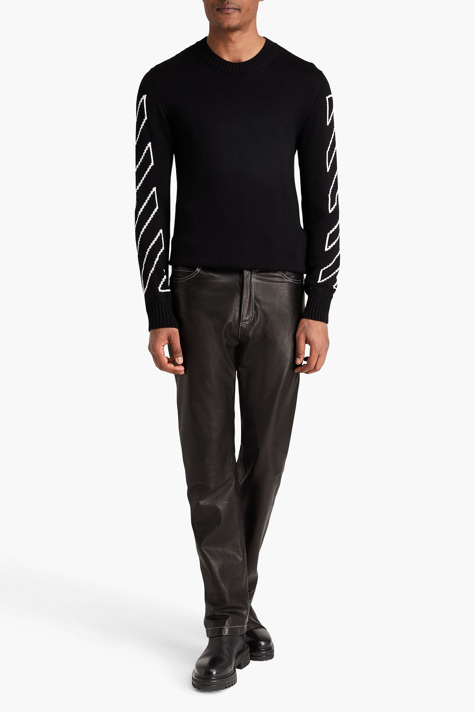 Off-white Intarsia-knit Sweater In Black